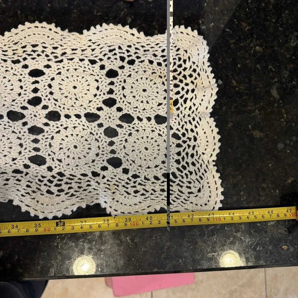 Vintage Crochet Doilies &‎ Table Runner Lot 6pc Ivory Farmhouse Cottage Cotton